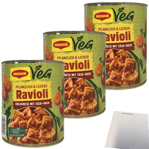 Maggi Ravioli Bolognese mit Soja-Hack vegan 3er Pack (3x800g Dose) + usy Block von usy