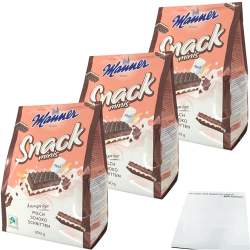 Manner Snack Minis Milch Schoko Schnitten 3er Pack (3x300g Packung) + usy Block von usy