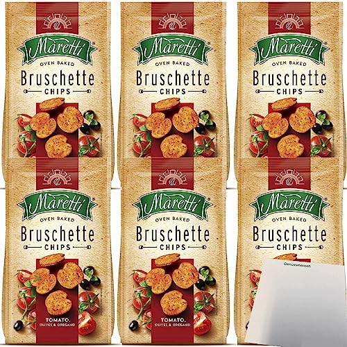 Maretti Bruschette Chips Tomato Olives & Oregano Brotchips 6er Pack (6x150g Packung) + usy Block von usy
