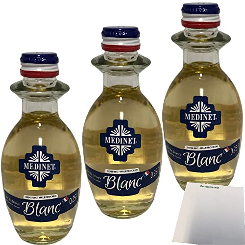 Medinet Blanc französischer Weißwein halbtrocken mit dezenter Restsüße 10,5%vol. 3er Pack (3x0,25 Liter Flasche) + usy Block von usy