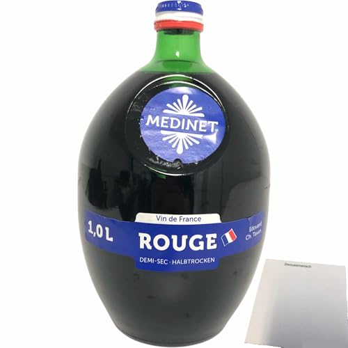 Medinet Rouge Rotwein halbtrocken rot vollmundig fruchtig 12%vol. 1er Pack (1x1 Liter Flasche) + usy Block von usy