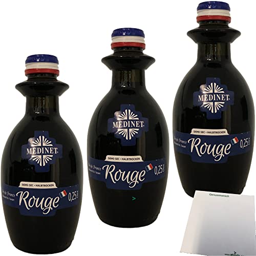 Medinet Rouge Rotwein halbtrocken rot vollmundig fruchtig 12%vol. 3er Pack (3x0,25 Liter Flasche) + usy Block von usy