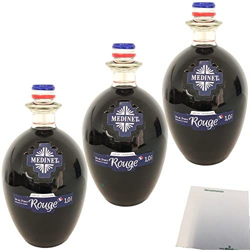 Medinet Rouge Rotwein halbtrocken rot vollmundig fruchtig 12%vol. 3er Pack (3x1 Liter Flasche) + usy Block von usy