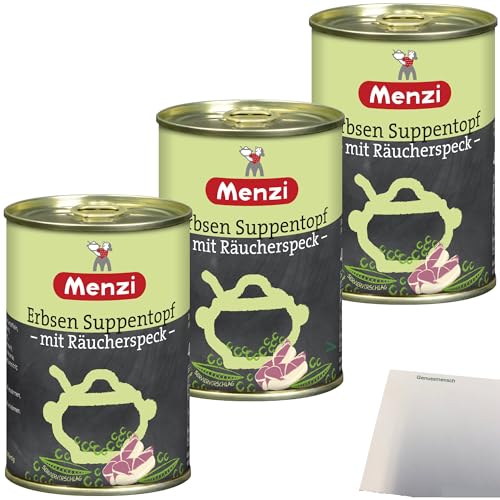 Menzi Erbsen Suppentopf mit Räucherspeck 3er Pack (3x400ml Dose) + usy Block von usy