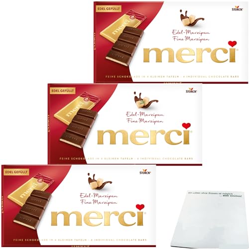 Merci Tafelschokolade Edel Marzipan 3er Pack (3x112g Packung) + usy Block von usy