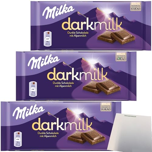Milka Dark Milk Dunkle Alpenmilch Schokolade 3er Pack (3x85g Tafel) + usy Block von usy