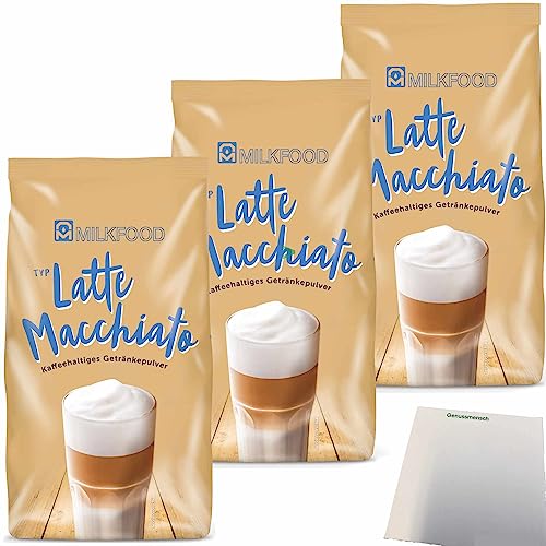 Milkfood Latte Macchiato Kaffeehaltiges Getränkepulver 3er Pack (3x400g Packung) + usy Block von usy