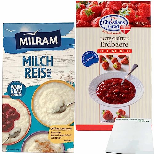 Milram Milchreis pur (1kg Packung) & Chr.Grod Grütze Erdbeer (500g Packung) + usy Block von usy