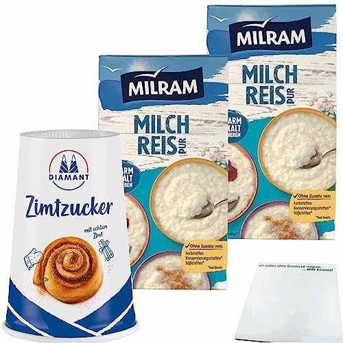 Milram Milchreis pur (2x1kg Packung) + Diamant Zimtzucker mit echtem Zimt (200g Streuer) + usy Block von usy