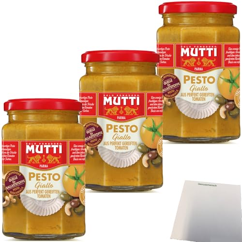 Mutti Pesto Giallo con Olive Tomatenpesto 3er Pack (3x180g Glas) + usy Block von usy
