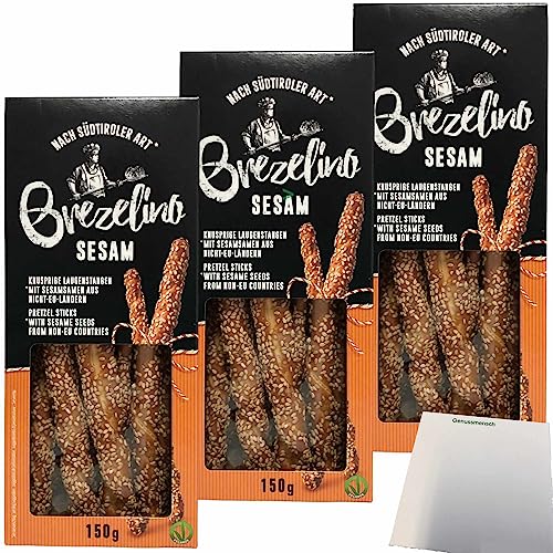 Nawarra Brezelino Sesam Knusprige Laugenstangen mit Sesamsamen 3er Pack (3x150g Packung) + usy Block von usy