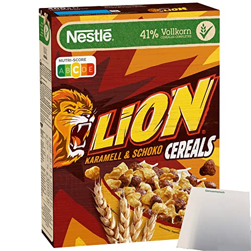 Nestle Lion Cereals Karamellschoko Cornflakes 41% Vollkorn 1er Pack (1x400g Packung) + usy Block von usy
