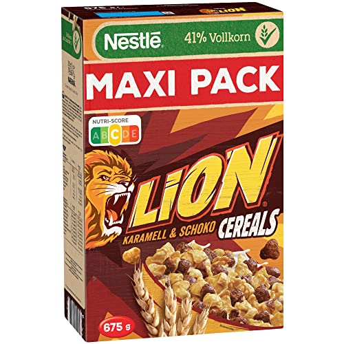 Nestle Lion Cereals Karamellschoko Cornflakes 41% Vollkorn 1er Pack (1x675g MAXI Packung) + usy Block von usy