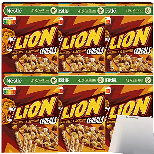 Nestle Lion Cereals Karamellschoko Cornflakes 41% Vollkorn 6er Pack (6x400g Packung) + usy Block von usy