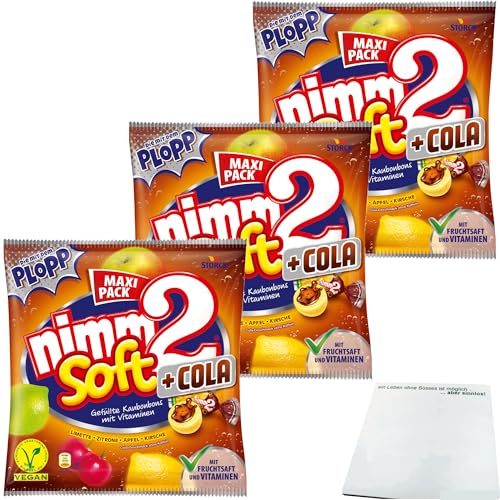 Nimm2 Soft + Cola gefüllte Kaubonbons mit Vitaminen 3er Pack (3x345g Maxi Pack) + usy Block von usy