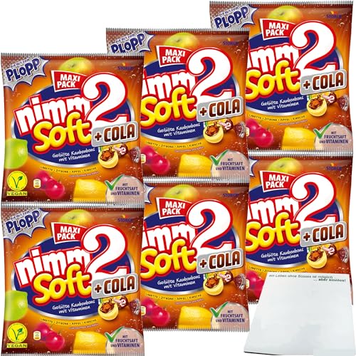 Nimm2 Soft + Cola gefüllte Kaubonbons mit Vitaminen 6er Pack (6x345g Maxi Pack) + usy Block von usy