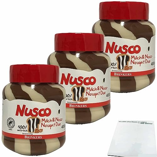 Nusco Milch & Nuss Nougat Duo Creme 3er Pack (3x400g Glas) + usy Block von usy