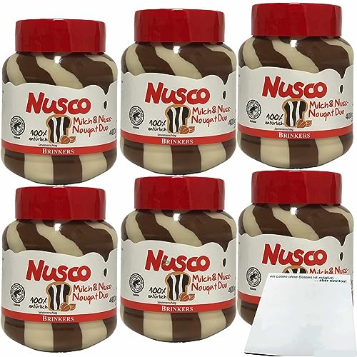 Nusco Milch & Nuss Nougat Duo Creme 6er Pack (6x400g Glas) + usy Block von usy