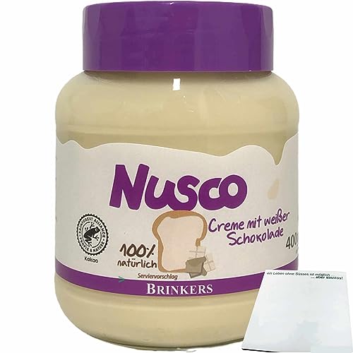 Nusco weiße Schokoladencreme Brotaufstrich mit 2,5% weißer Schokolade (400g Glas) + usy Block von usy