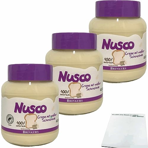 Nusco weiße Schokoladencreme Brotaufstrich mit 2,5% weißer Schokolade 3er Pack (3x400g Glas) + usy Block von usy