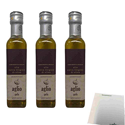 Olitalia Olio Extra Vergine di Oliva con Aglio 3er Pack (3x250ml Flasche Extra natives Olivenöl mit Knoblauch) + usy Block von usy