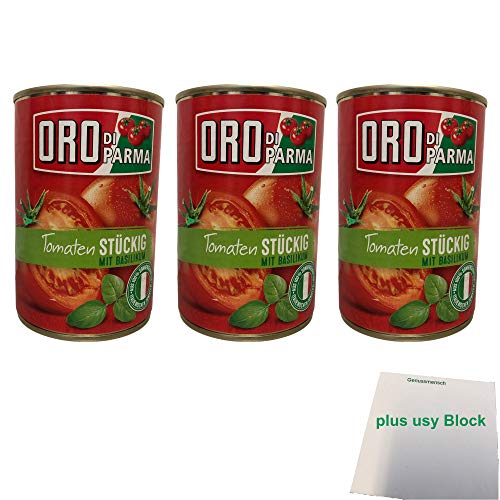 Oro di Parma stückige Tomaten mit Basilikum 3er Pack (3x 400g) + usy Block von usy