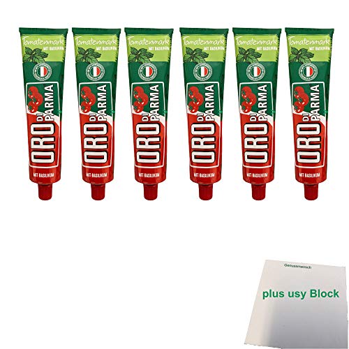 Oro di parma Tomatenmark mit Basilikum 6er Pack (6x 200g Tube) + usy Block von usy