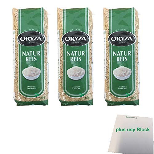 Oryza Naturreis Langkorn Vollkorn 3er Pack (3x 500g) + usy Block von usy