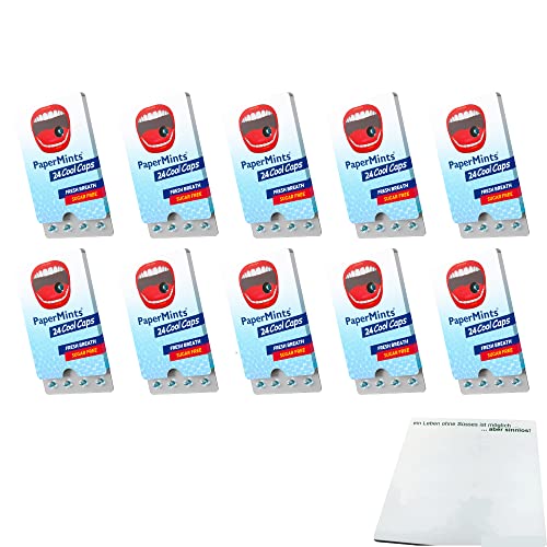 PaperMints Cool Caps Mint Sugarfree Packung 10er Pack (10x24 Frischeperlen mit Minzgeschmack) + usy Block von usy