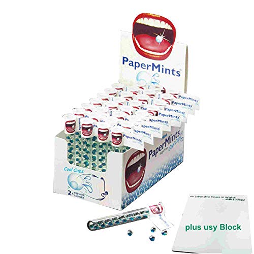 PaperMints Cool Caps Mint Sugarfree Röhrchen 32er Pack (32x18 Frischeperlen mit Minzgeschmack) + usy Block von usy