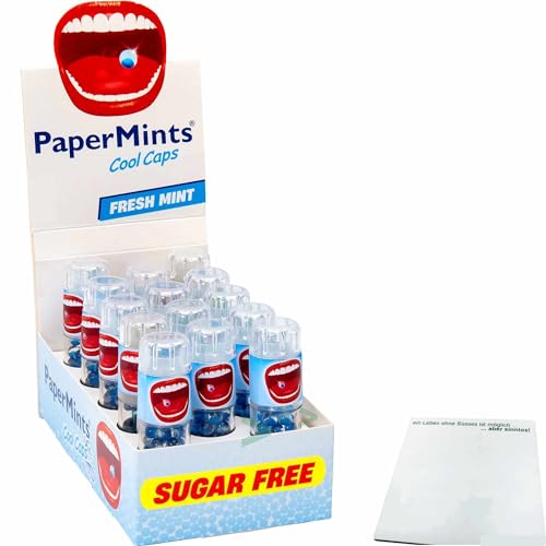 PaperMints Cool Caps Mint Sugarfree große Röhrchen 14er Pack (14x60 Frischeperlen mit Minzgeschmack) + usy Block von usy
