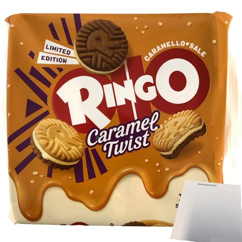 Pavesi Ringo Caramel Twist Kekse mit Salzkaramellcreme (170g Packung) + usy Block von usy