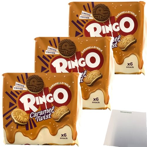 Pavesi Ringo Caramel Twist Kekse mit Salzkaramellcreme 3er Pack (3x170g Packung) + usy Block von usy