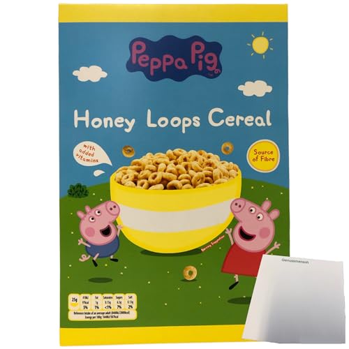 Peppa Pig Honey Loops Frühstückscerealien aus Vollkorngetreide mit Honig (375g Packung) + usy Block von usy