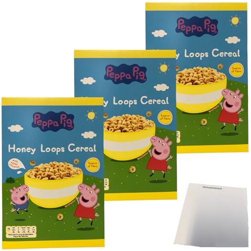 Peppa Pig Honey Loops Frühstückscerealien aus Vollkorngetreide mit Honig 3er Pack (3x375g Packung) + usy Block von usy