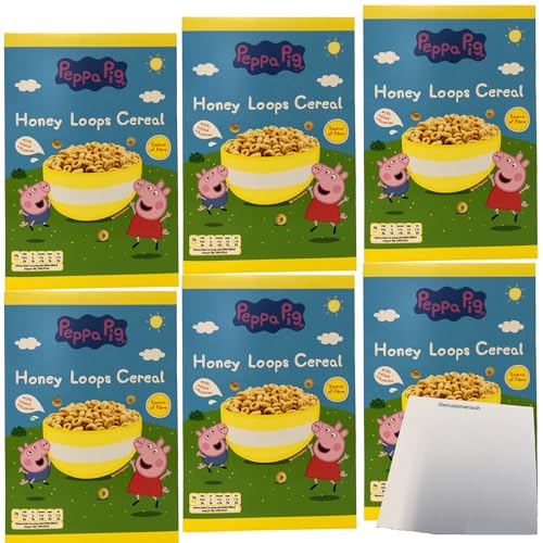Peppa Pig Honey Loops Frühstückscerealien aus Vollkorngetreide mit Honig 6er Pack (6x375g Packung) + usy Block von usy