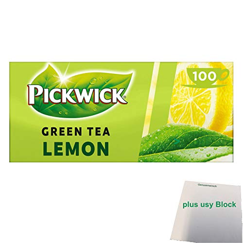 Pickwick Green Tea Lemon (Grüner Tee mit Zitrone, 100x2g Teebeutel, Großpackung) + usy Block von usy