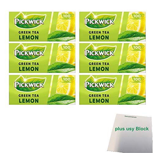 Pickwick Green Tea Lemon 6er Pack (Grüner Tee mit Zitrone, 6x 100x2g Teebeutel, Großpackung) + usy Block von usy