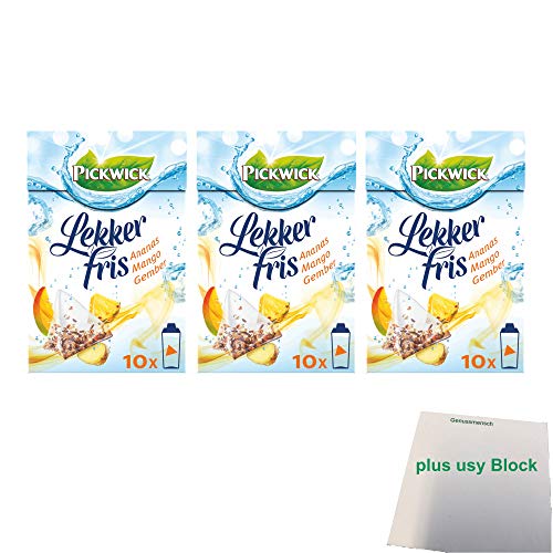 Pickwick Lekker Fris Ananas Mango Ingwer 3er Pack (3x 10x2g Teebeutel) + usy Block von usy