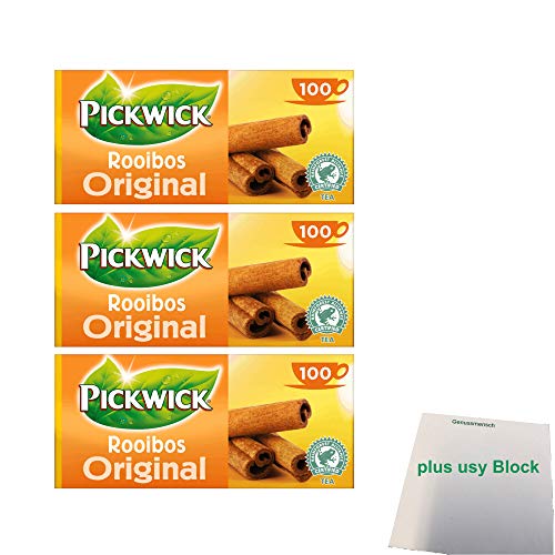 Pickwick Rooibos Original Großpackung Rotbusch Tee 3er Pack (3x 100x1,5g Teebeutel) + usy Block von usy