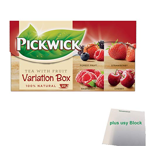 Pickwick Tea with Fruit Variation Box (Waldfrucht, Erdbeere, Himbeere, Kirsche 20x1,5g) + usy Block von usy