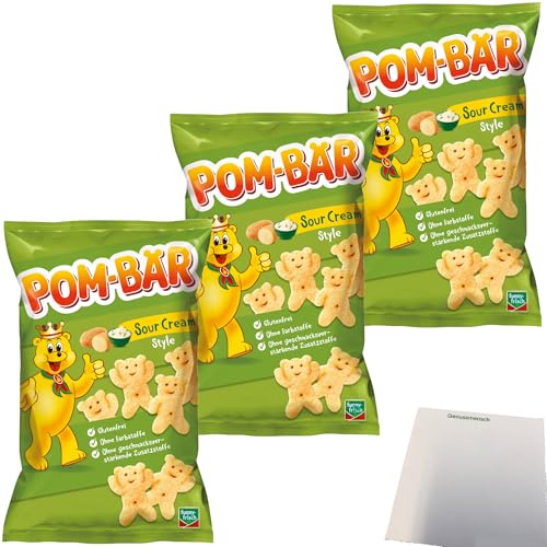 Pom-Bär Sour Cream Kartoffelsnack 3er Pack (3x75g Packung) + usy Block von usy