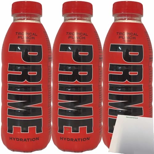Prime Hydration Sportdrink Tropical Punch Flavour 3er Pack (3x500ml Flasche) + usy Block von usy