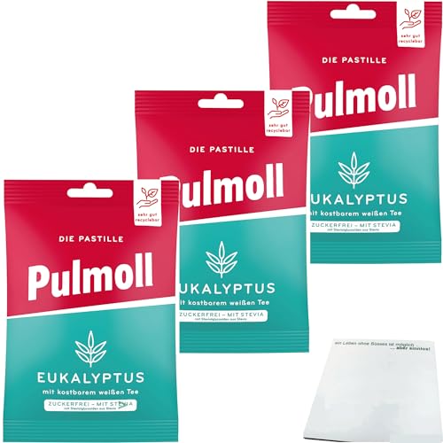 Pulmoll Eukalyptus Zuckerfrei mit Stevia 3er Pack (3x75g Packung) + usy Block von usy