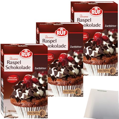 RUF Zartbitter Raspel-Schokolade hauchdünn extra zarter Schmelz 3er Pack (3x100g Packung) + usy Block von usy