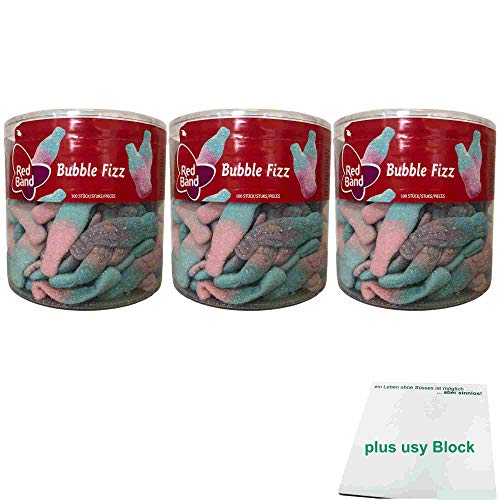 Red Band Bubble Fizz Fruchtgummi Sauer 3er Pack (3x1000g Dose) + usy Block von usy