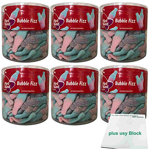 Red Band Bubble Fizz Fruchtgummi Sauer 6er Pack (6x1000g Dose) + usy Block von usy