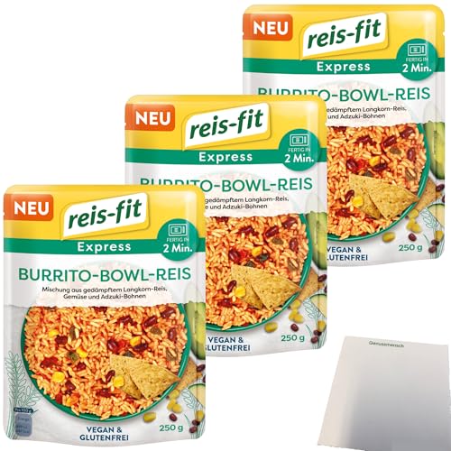 Reis-Fit Express Burrito-Bowl Reis 3er Pack (3x250g Packung) + usy Block von usy