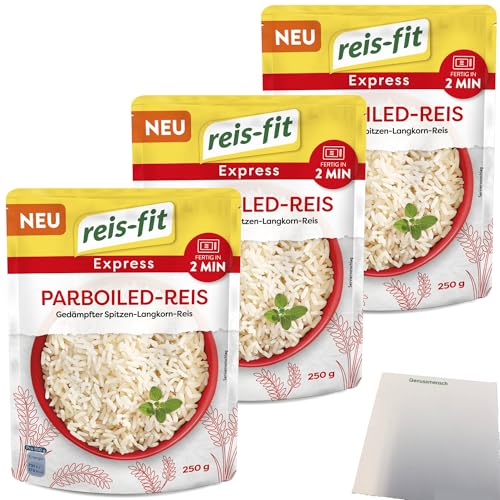Reis-Fit Express Langkorn Parboiled Reis 3er Pack (3x250g Packung) + usy Block von usy