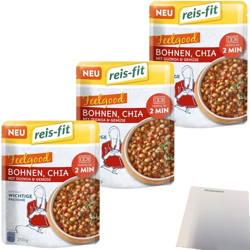 Reis-Fit Feelgood Chia Bohnen Quinoa und Gemüse 3er Pack (3x250g Packung) + usy Block von usy